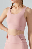 TrainTech Faux Layered Twist Back Cutout Sports Bra - FleekGoddess