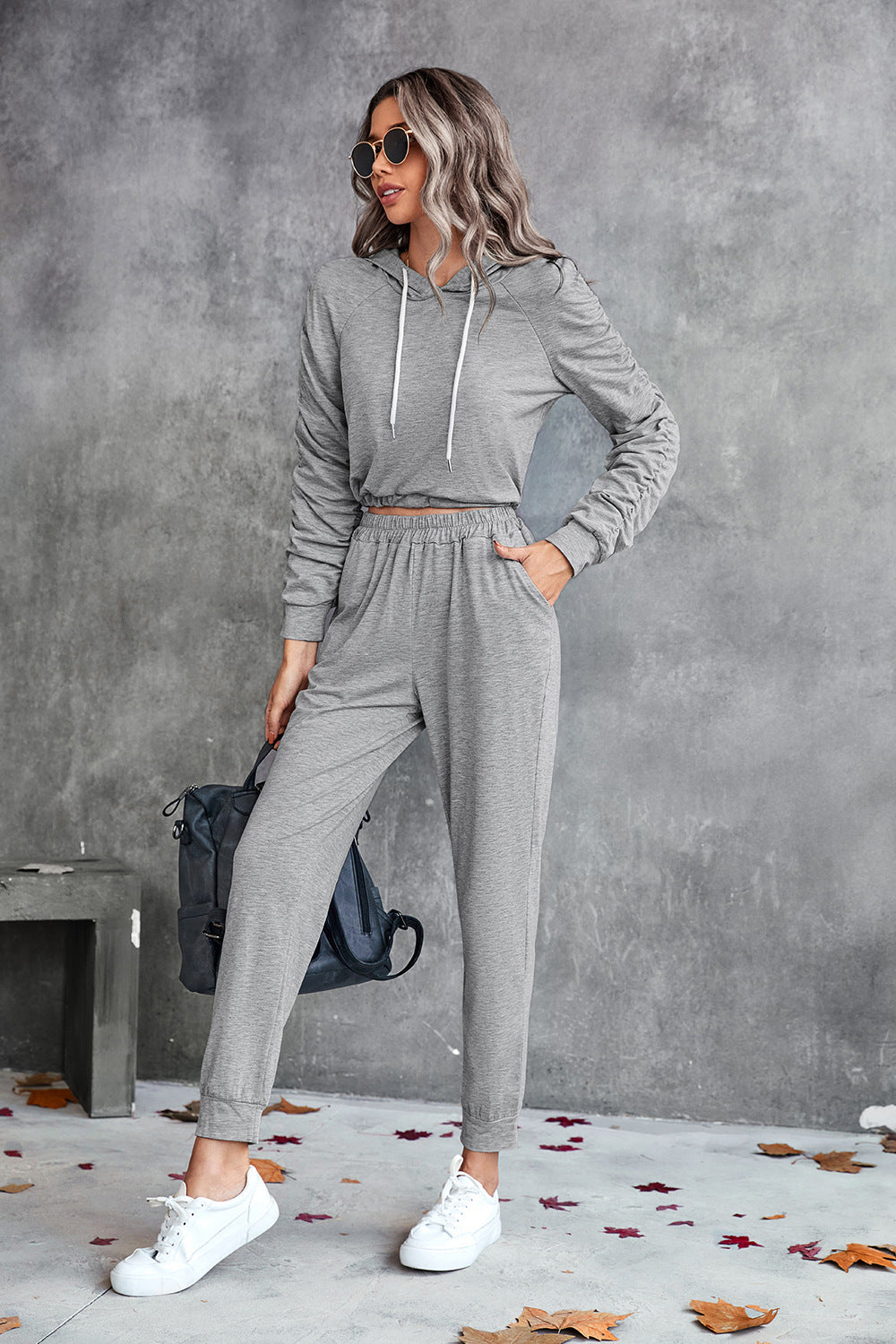 FleeceFlex Ruched Raglan Sleeve Hoodie and Joggers Set - FleekGoddess