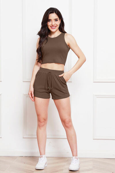 FleeceFlex Round Neck Tank and Drawstring Shorts Set - FleekGoddess