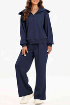 FleeceFlex Half Zip Collared Neck Sweatshirt and Pants Set - FleekGoddess