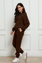 FleeceFlex Round Neck Sweatshirt and Sweatpants Set - FleekGoddess