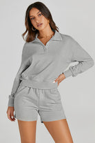 FleeceFlex Half Button Sweatshirt and Shorts Active Set - FleekGoddess