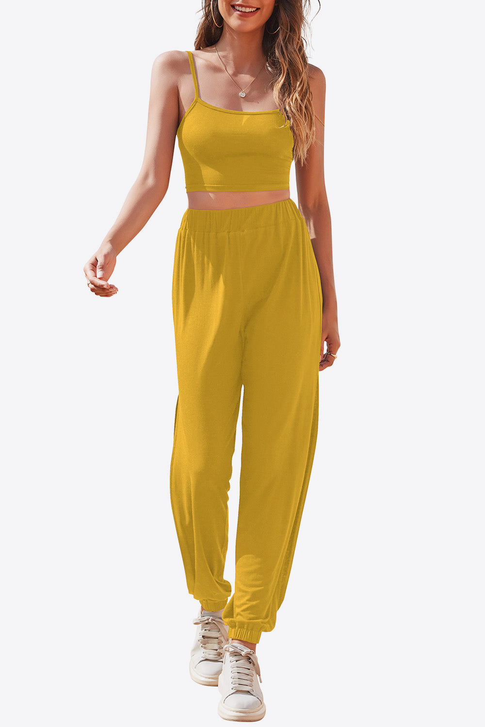 FleeceFlex Cropped Cami and Side Split Joggers Set - FleekGoddess