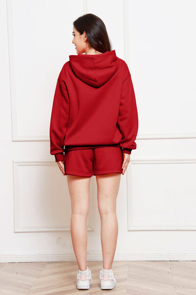 FleeceFlex Drop Shoulder Long Sleeve Hoodie and Shorts Set - FleekGoddess