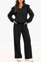 FleeceFlex Half Zip Collared Neck Sweatshirt and Pants Set - FleekGoddess