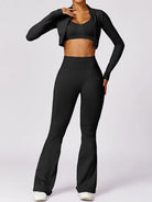 TrainTech Zip Up Baseball Collar Outerwear and High Waist Pants Active Set - FleekGoddess