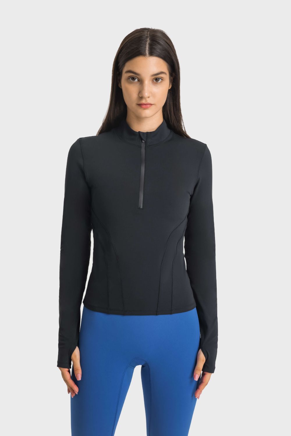 TrainTech Half Zip Thumbhole Sleeve Sports Top - FleekGoddess