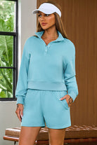 FleeceFlex Half Button Sweatshirt and Shorts Active Set - FleekGoddess