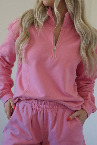 FleeceFlex Half Zip Long Sleeve Sweatshirt and Shorts Set - FleekGoddess