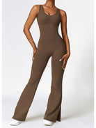 Wide Strap Bootcut Slit Active Jumpsuit - FleekGoddess