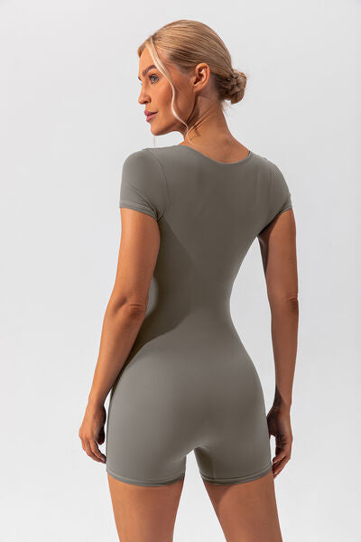 Square Neck Cap Sleeve Active Romper - FleekGoddess