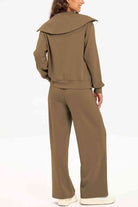 FleeceFlex Half Zip Collared Neck Sweatshirt and Pants Set - FleekGoddess