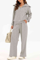 FleeceFlex Half Zip Collared Neck Sweatshirt and Pants Set - FleekGoddess