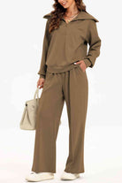 FleeceFlex Half Zip Collared Neck Sweatshirt and Pants Set - FleekGoddess