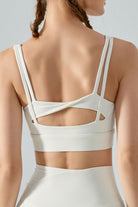 TrainTech Faux Layered Twist Back Cutout Sports Bra - FleekGoddess