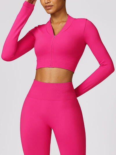 TrainTech Zip Up Baseball Collar Outerwear and High Waist Pants Active Set - FleekGoddess