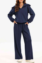 FleeceFlex Half Zip Collared Neck Sweatshirt and Pants Set - FleekGoddess