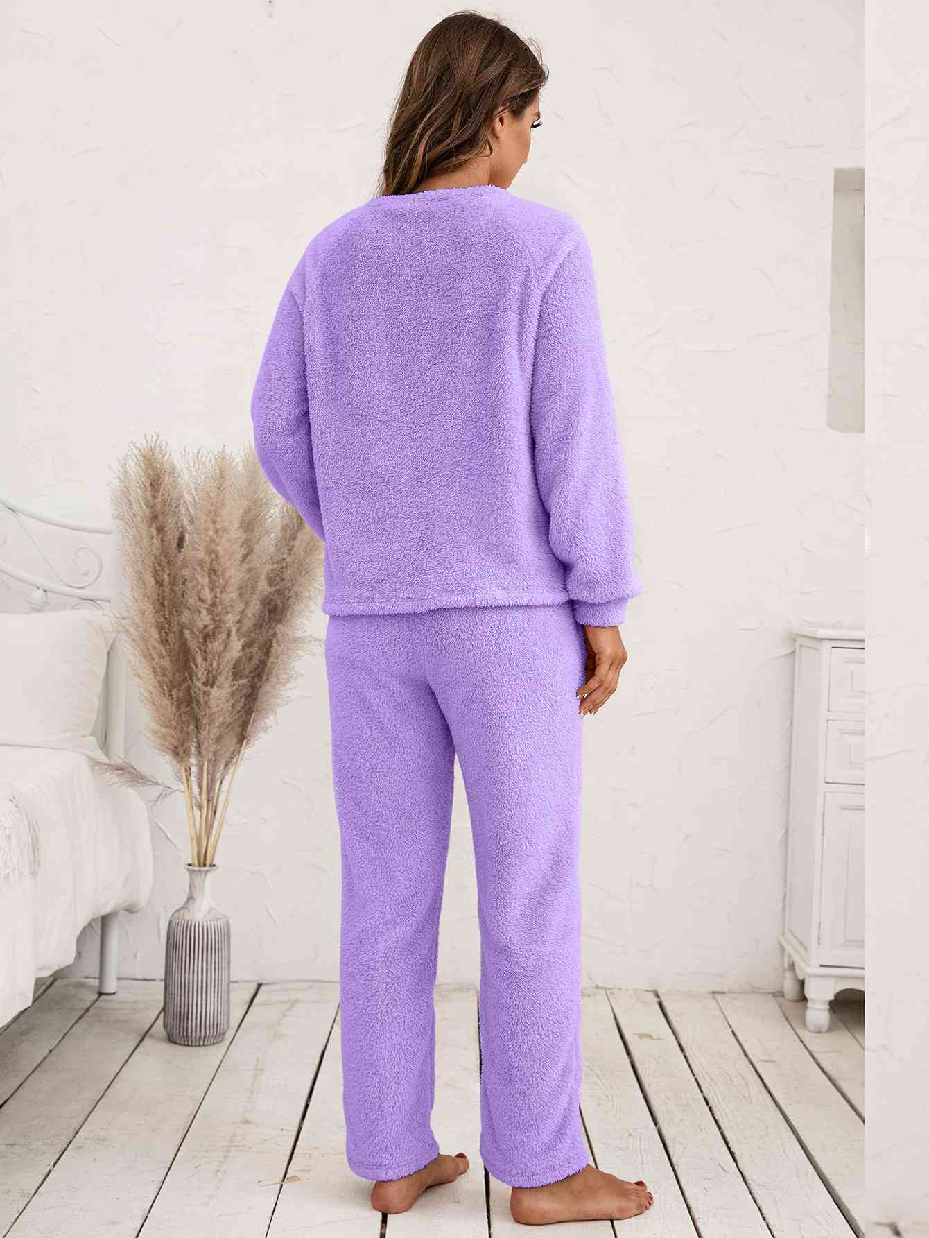 FleeceFlex Teddy Long Sleeve Top and Pants Lounge Set - FleekGoddess