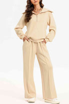 FleeceFlex Half Zip Collared Neck Sweatshirt and Pants Set - FleekGoddess