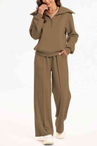 FleeceFlex Half Zip Collared Neck Sweatshirt and Pants Set - FleekGoddess