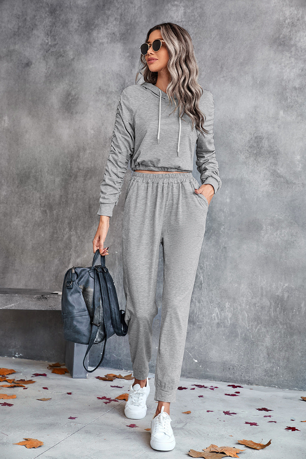 FleeceFlex Ruched Raglan Sleeve Hoodie and Joggers Set - FleekGoddess