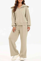 FleeceFlex Half Zip Collared Neck Sweatshirt and Pants Set - FleekGoddess