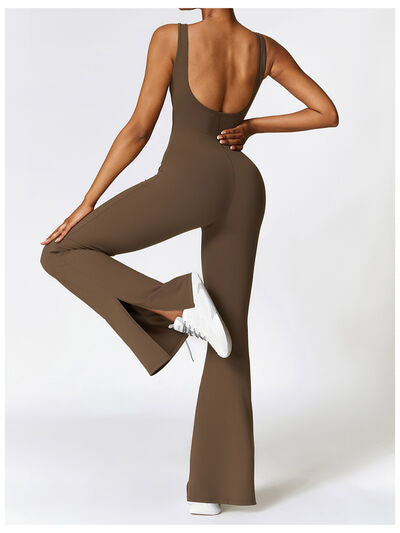 Wide Strap Bootcut Slit Active Jumpsuit - FleekGoddess