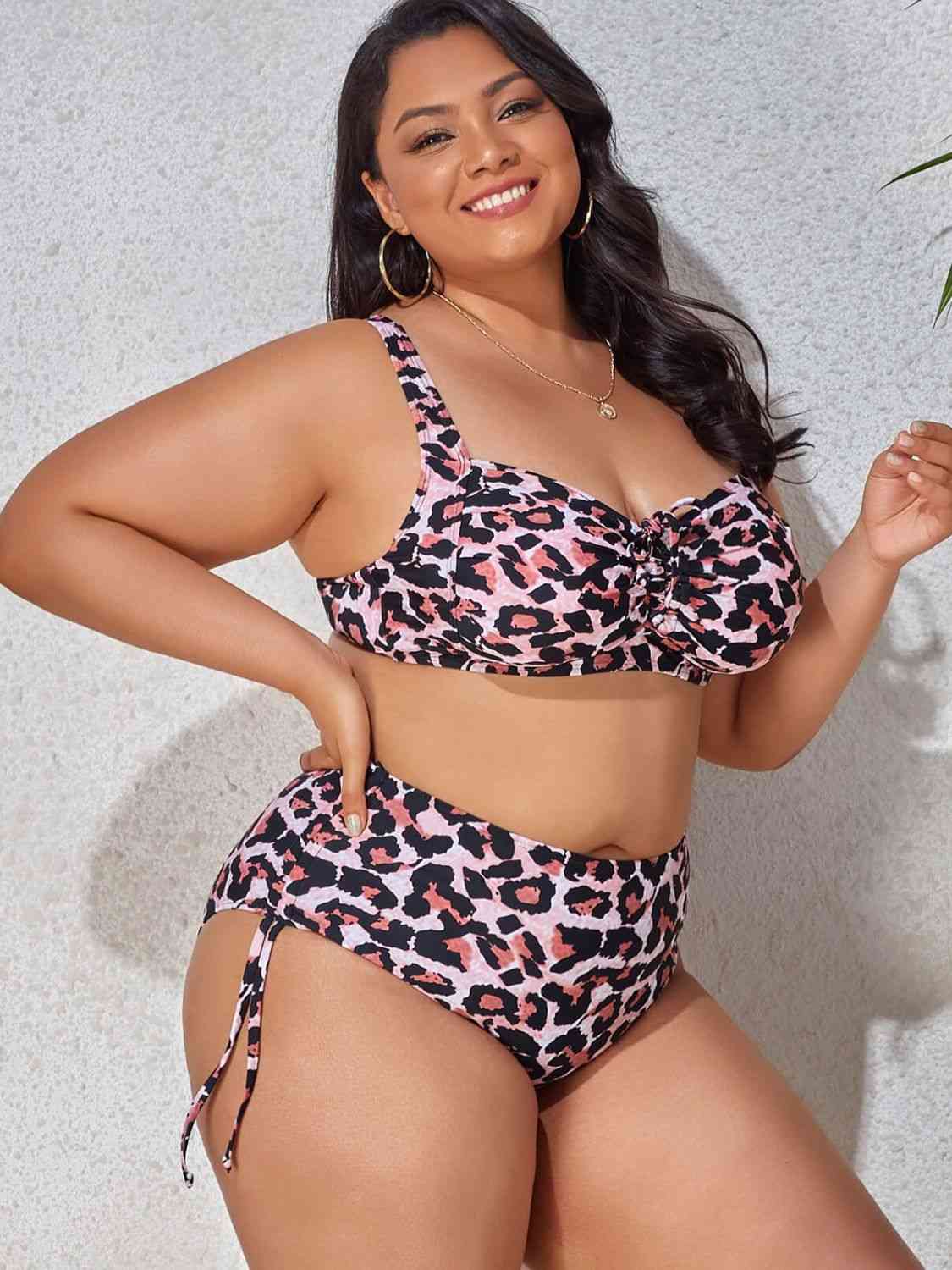 Fleek Goddess Plus Size Printed Drawstring Detail Bikini Set - FleekGoddess