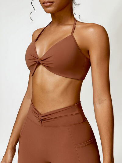 Twisted Halter Neck Active Bra - FleekGoddess