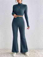 YogaFlex Ribbed Mock Neck Cropped Sweater & High Waist Pants Set - FleekGoddess