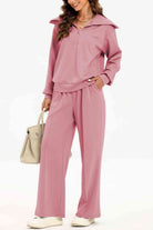 FleeceFlex Half Zip Collared Neck Sweatshirt and Pants Set - FleekGoddess