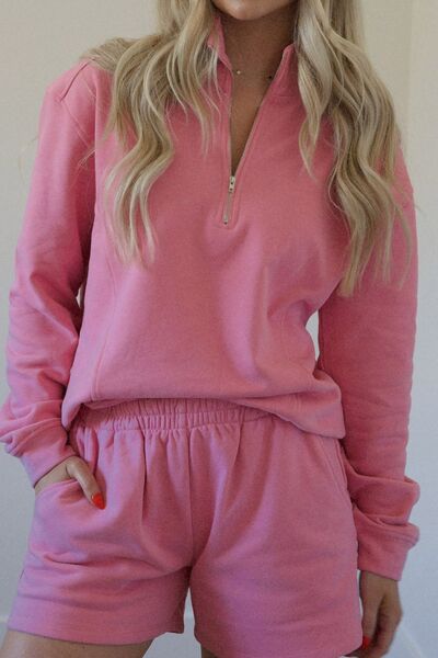 FleeceFlex Half Zip Long Sleeve Sweatshirt and Shorts Set - FleekGoddess