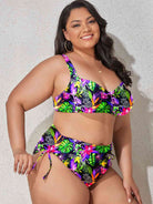 Fleek Goddess Plus Size Printed Drawstring Detail Bikini Set - FleekGoddess