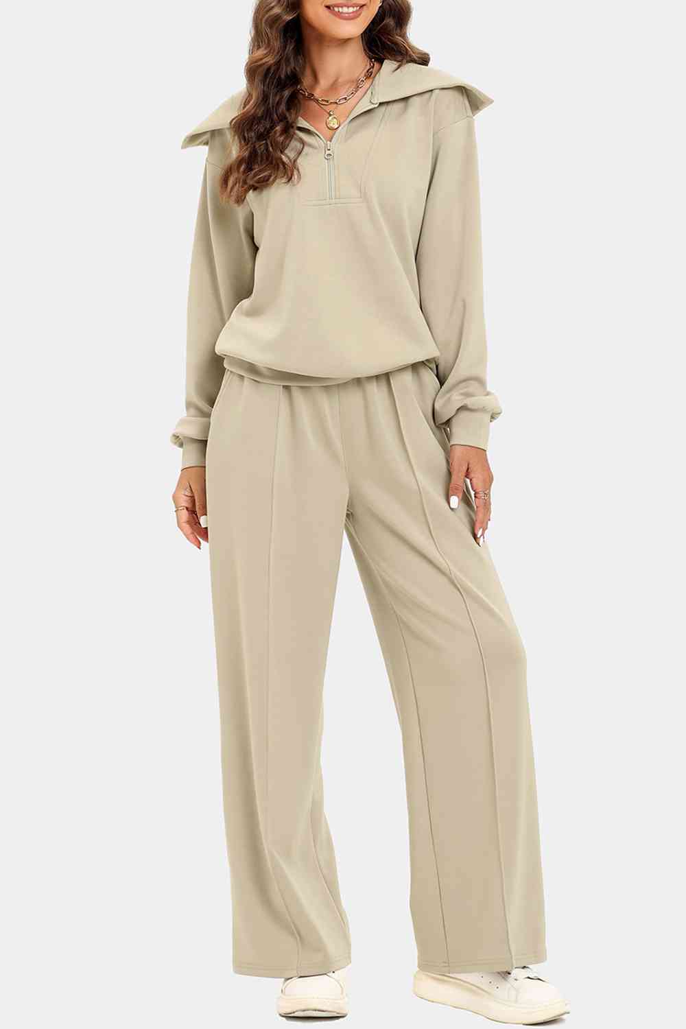 FleeceFlex Half Zip Collared Neck Sweatshirt and Pants Set - FleekGoddess