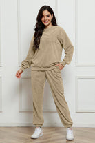 FleeceFlex Round Neck Sweatshirt and Sweatpants Set - FleekGoddess